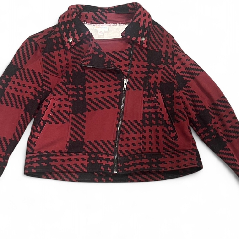 Lularoe Presley Burgundy and Black Plaid Moto Jacket Size M Never Worn